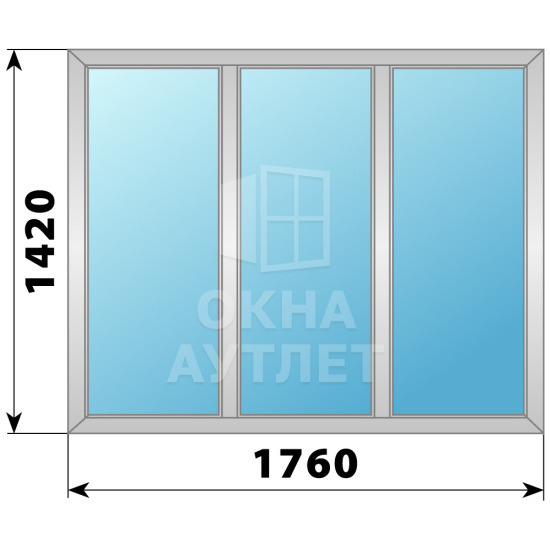 Трехстворчатое глухое алюминиевое окно Г-Г-Г 1760×1420 ОА-34095