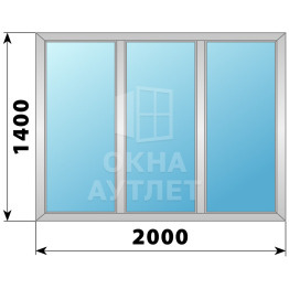 Трехстворчатое глухое алюминиевое окно Г-Г-Г 2000×1400 ОА-34116