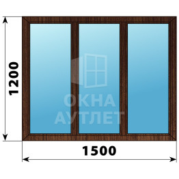Трехстворчатое глухое деревянное окно из дуба Г-Г-Г 1500×1200 ОА-36425