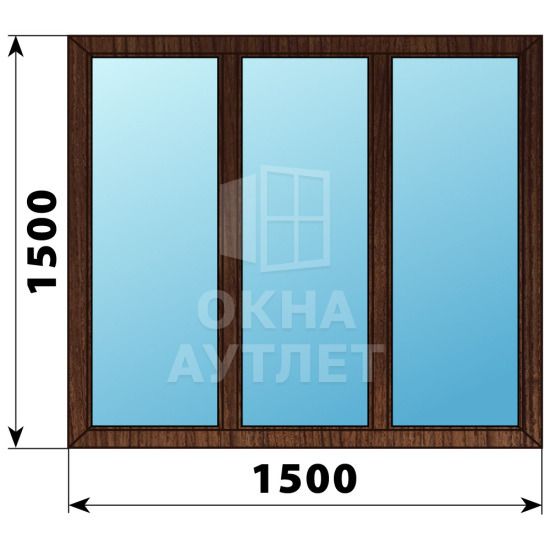 Трехстворчатое глухое деревянное окно из дуба Г-Г-Г 1500×1500 ОА-36872