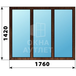 Трехстворчатое глухое деревянное окно из дуба Г-Г-Г 1760×1420 ОА-37085
