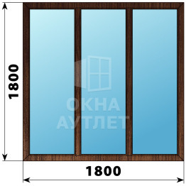 Трехстворчатое глухое деревянное окно из дуба Г-Г-Г 1800×1800 ОА-37001