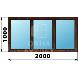 Трехстворчатое глухое деревянное окно из дуба Г-Г-Г 2000×1000 ОА-36629