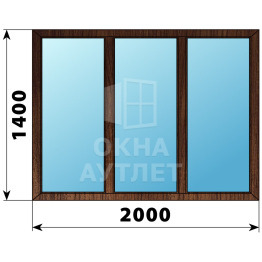 Трехстворчатое глухое деревянное окно из дуба Г-Г-Г 2000×1400 ОА-37274