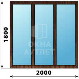 Трехстворчатое глухое деревянное окно из дуба Г-Г-Г 2000×1800 ОА-37640