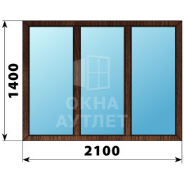 Трехстворчатое глухое деревянное окно из дуба Г-Г-Г 2100×1400 ОА-37358