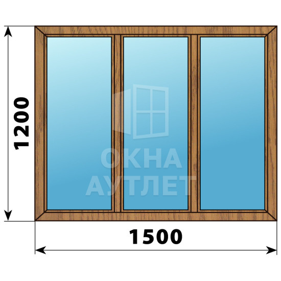 Трехстворчатое глухое деревянное окно из лиственницы Г-Г-Г 1500×1200 ОА-35684