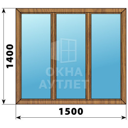 Трехстворчатое глухое деревянное окно из лиственницы Г-Г-Г 1500×1400 ОА-35966