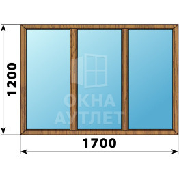 Трехстворчатое глухое деревянное окно из лиственницы Г-Г-Г 1700×1200 ОА-35918