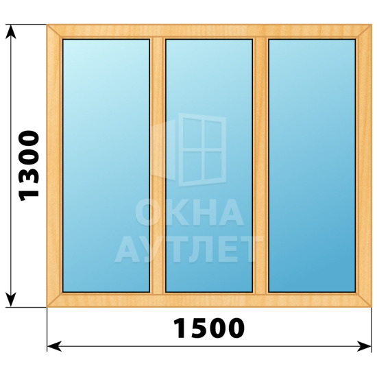 Трехстворчатое глухое деревянное окно из сосны Г-Г-Г 1500×1300 ОА-35276