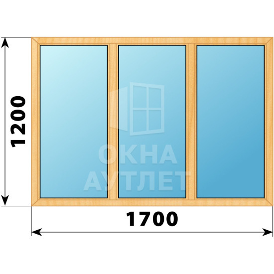 Трехстворчатое глухое деревянное окно из сосны Г-Г-Г 1700×1200 ОА-35342