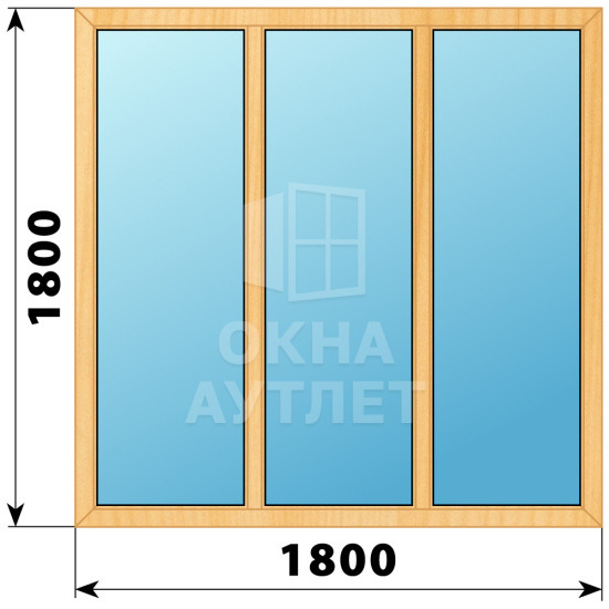 Трехстворчатое глухое деревянное окно из сосны Г-Г-Г 1800×1800 ОА-36179