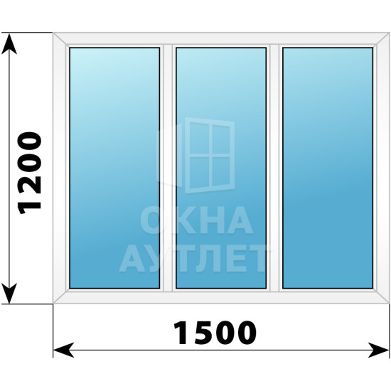 Трехстворчатое глухое пластиковое окно Г-Г-Г 1500×1200 ОА-32499