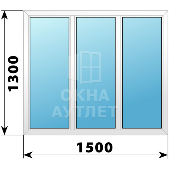 Трехстворчатое глухое пластиковое окно Г-Г-Г 1500×1300 ОА-32559