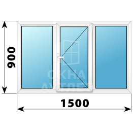 Трехстворчатое глухое пластиковое окно Г-Г-Г 1500×900 ОА-32349