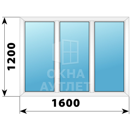 Трехстворчатое глухое пластиковое окно Г-Г-Г 1600×1200 ОА-32538