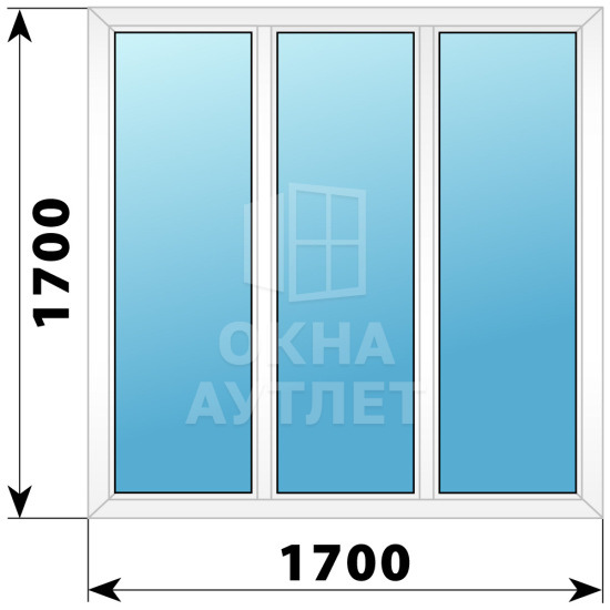 Трехстворчатое глухое пластиковое окно Г-Г-Г 1700×1700 ОА-32892