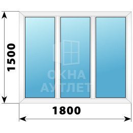 Трехстворчатое глухое пластиковое окно Г-Г-Г 1800×1500 ОА-32832