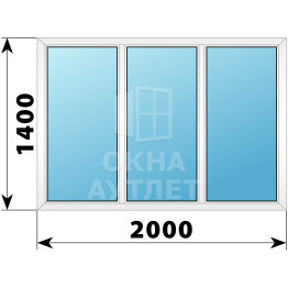 Трехстворчатое глухое пластиковое окно Г-Г-Г 2000×1400 ОА-32865