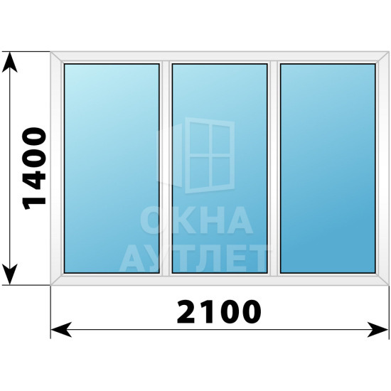 Трехстворчатое глухое пластиковое окно Г-Г-Г 2100×1400 ОА-32910