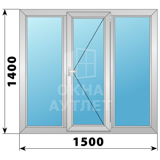 Трехстворчатое поворотное алюминиевое окно Г-П-Г 1500×1400 ОА-34223