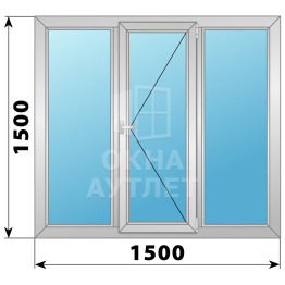 Трехстворчатое поворотное алюминиевое окно Г-П-Г 1500×1500 ОА-34238