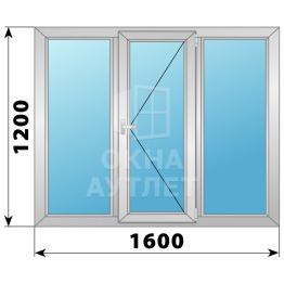 Трехстворчатое поворотное алюминиевое окно Г-П-Г 1600×1200 ОА-34190