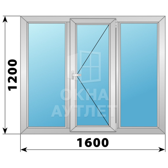 Трехстворчатое поворотное алюминиевое окно Г-П-Г 1600×1200 ОА-34190