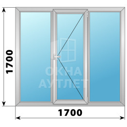 Трехстворчатое поворотное алюминиевое окно Г-П-Г 1700×1700 ОА-34274