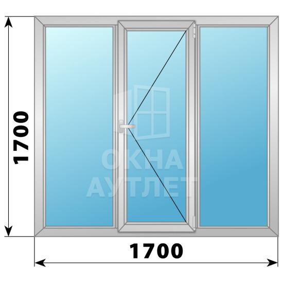 Трехстворчатое поворотное алюминиевое окно Г-П-Г 1700×1700 ОА-34274