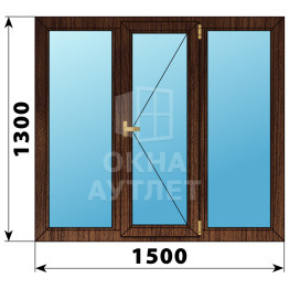 Трехстворчатое деревянное окно из дуба Г-П-Г 1500×1300 ОА-37103