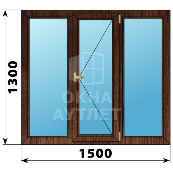 Трехстворчатое деревянное окно из дуба Г-П-Г 1500×1300 ОА-37103