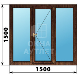 Трехстворчатое деревянное окно из дуба Г-П-Г 1500×1500 ОА-37331