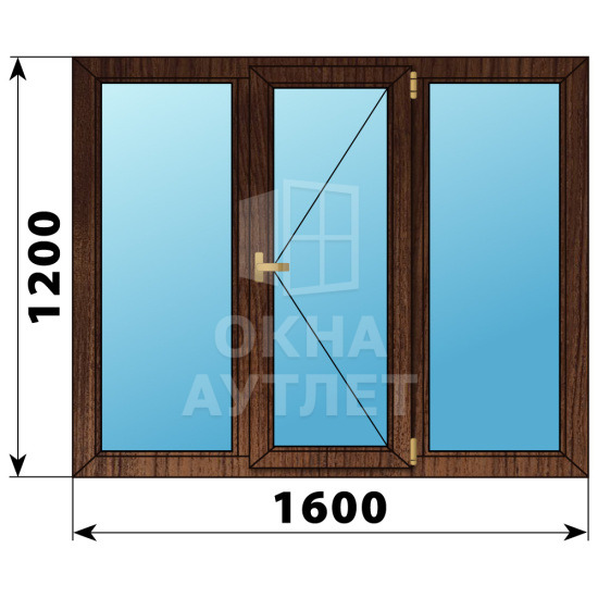 Трехстворчатое деревянное окно из дуба Г-П-Г 1600×1200 ОА-37058