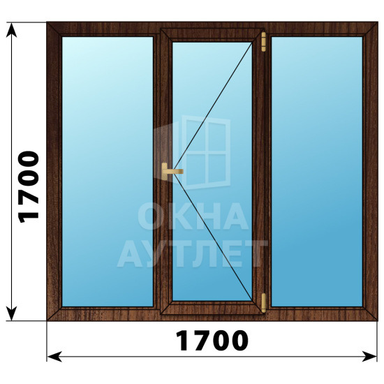 Трехстворчатое деревянное окно из дуба Г-П-Г 1700×1700 ОА-37679