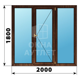 Трехстворчатое деревянное окно из дуба Г-П-Г 2000×1800 ОА-37856