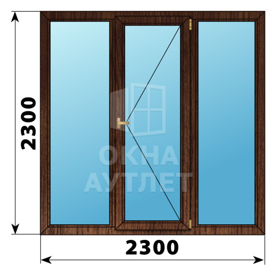 Трехстворчатое деревянное окно из дуба Г-П-Г 2300×2300 ОА-37952