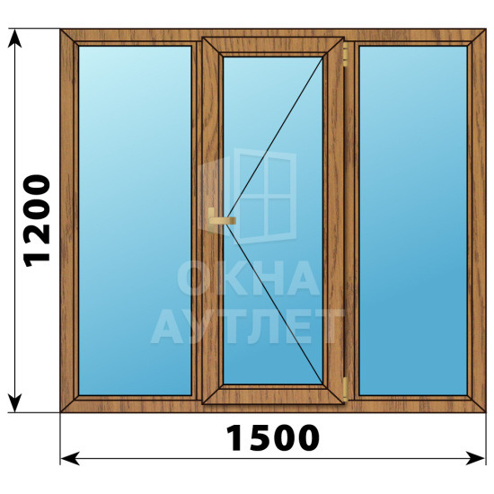Трехстворчатое деревянное окно из лиственницы Г-П-Г 1500×1200 ОА-36185