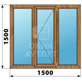 Трехстворчатое деревянное окно из лиственницы Г-П-Г 1500×1500 ОА-36659