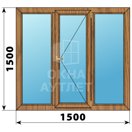 Трехстворчатое деревянное окно из лиственницы Г-П-Г 1500×1500 ОА-36659