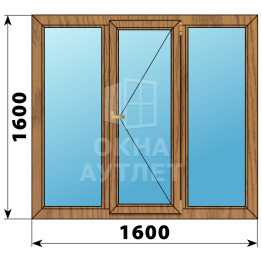 Трехстворчатое деревянное окно из лиственницы Г-П-Г 1600×1600 ОА-36926
