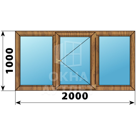 Трехстворчатое деревянное окно из лиственницы Г-П-Г 2000×1000 ОА-36437