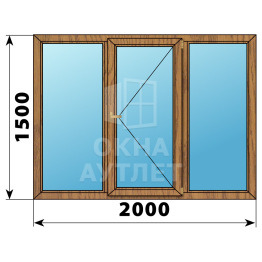 Трехстворчатое деревянное окно из лиственницы Г-П-Г 2000×1500 ОА-37217