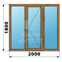 Трехстворчатое деревянное окно из лиственницы Г-П-Г 2000×1800 ОА-37505