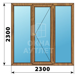 Трехстворчатое деревянное окно из лиственницы Г-П-Г 2300×2300 ОА-37871