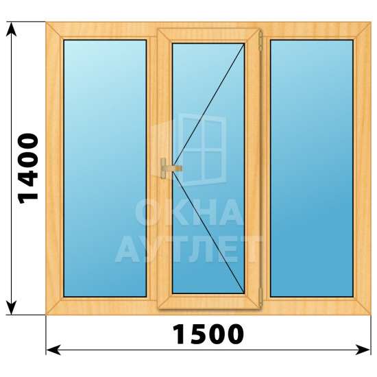 Трехстворчатое деревянное окно из сосны Г-П-Г 1500×1400 ОА-35681
