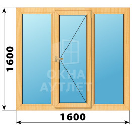 Трехстворчатое деревянное окно из сосны Г-П-Г 1600×1600 ОА-36233