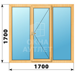 Трехстворчатое деревянное окно из сосны Г-П-Г 1700×1700 ОА-36494