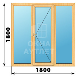 Трехстворчатое деревянное окно из сосны Г-П-Г 1800×1800 ОА-36716