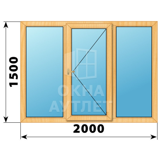 Трехстворчатое деревянное окно из сосны Г-П-Г 2000×1500 ОА-36569